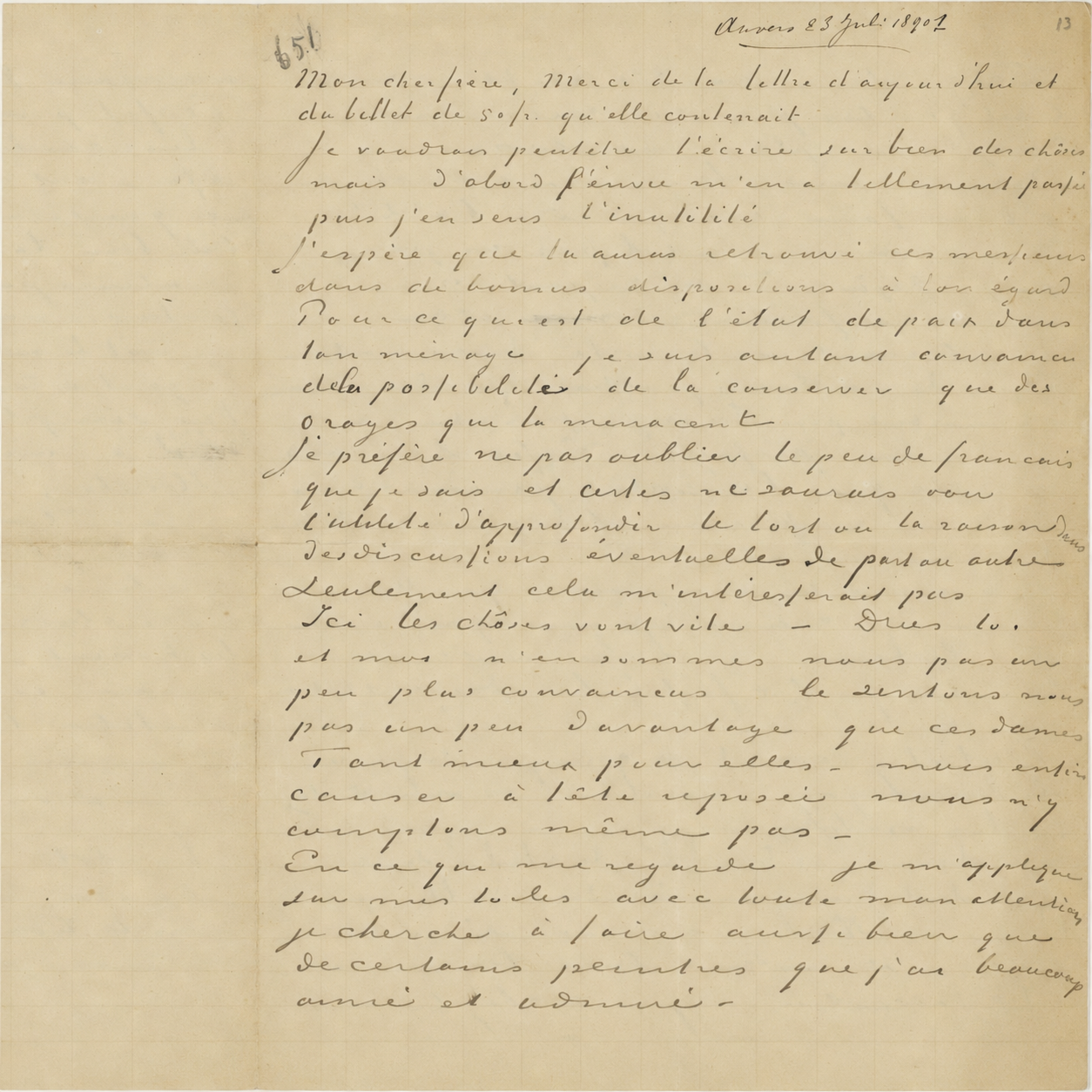 Van Gogh letter manuscript related to The Last Letter