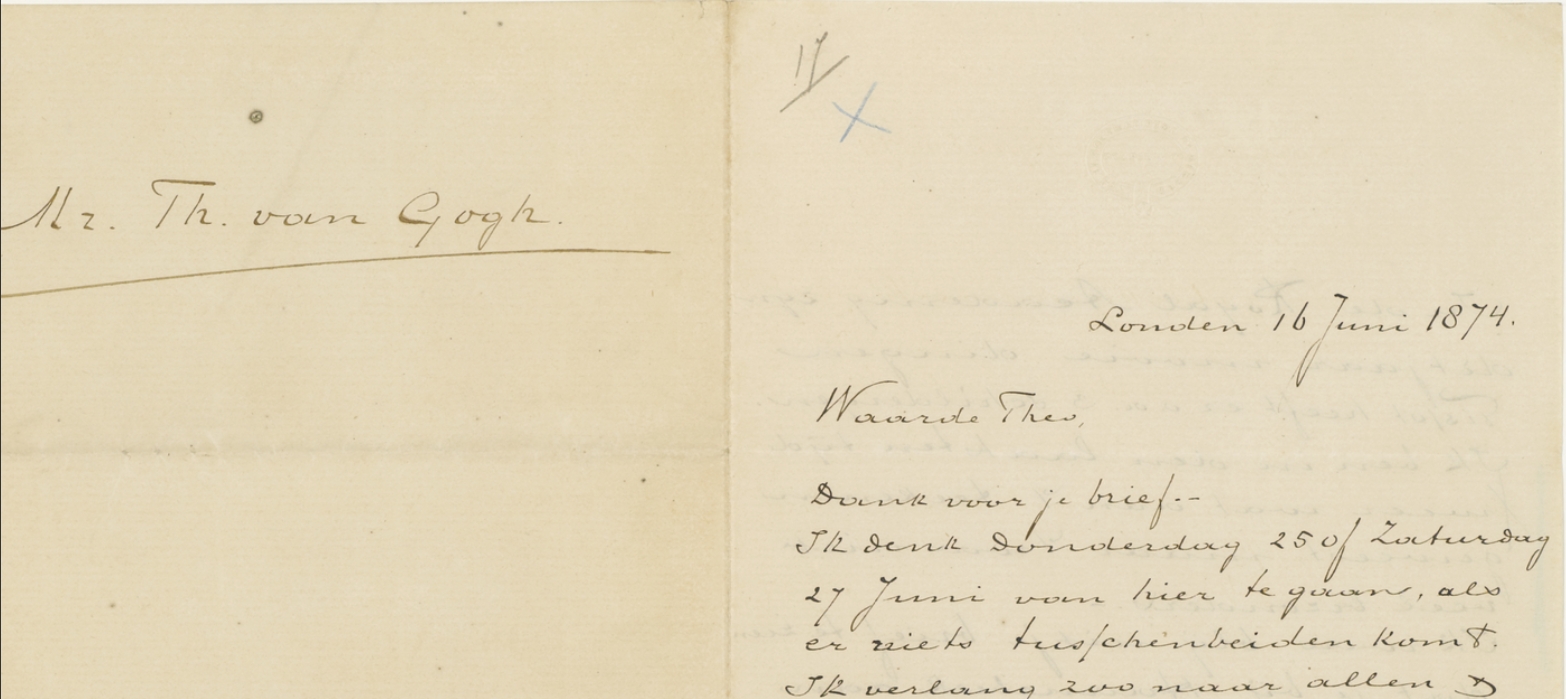 Van Gogh letter manuscript related to London Heartbreak