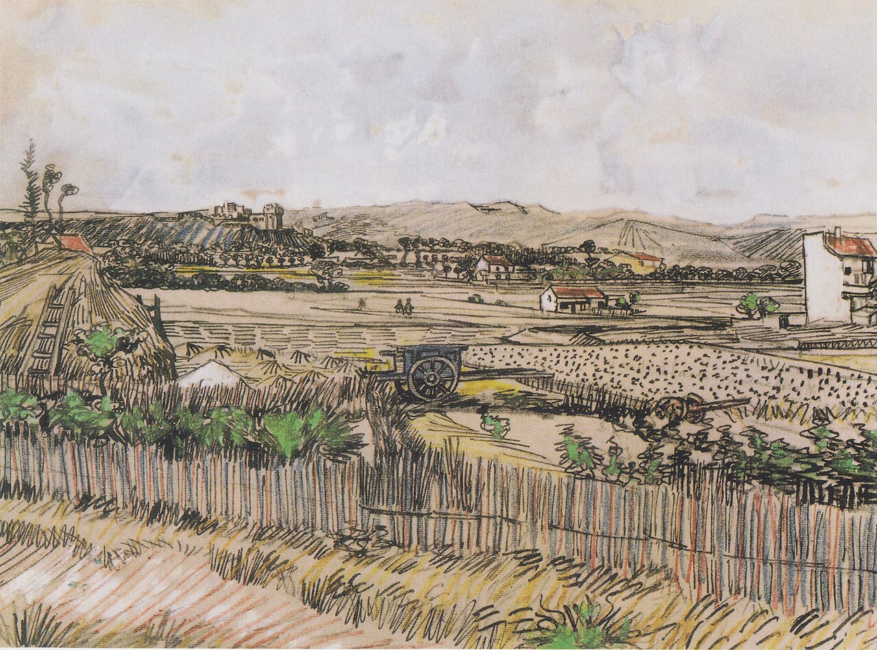 文森特·梵高，《Harvest at La Crau》，1888，Arles