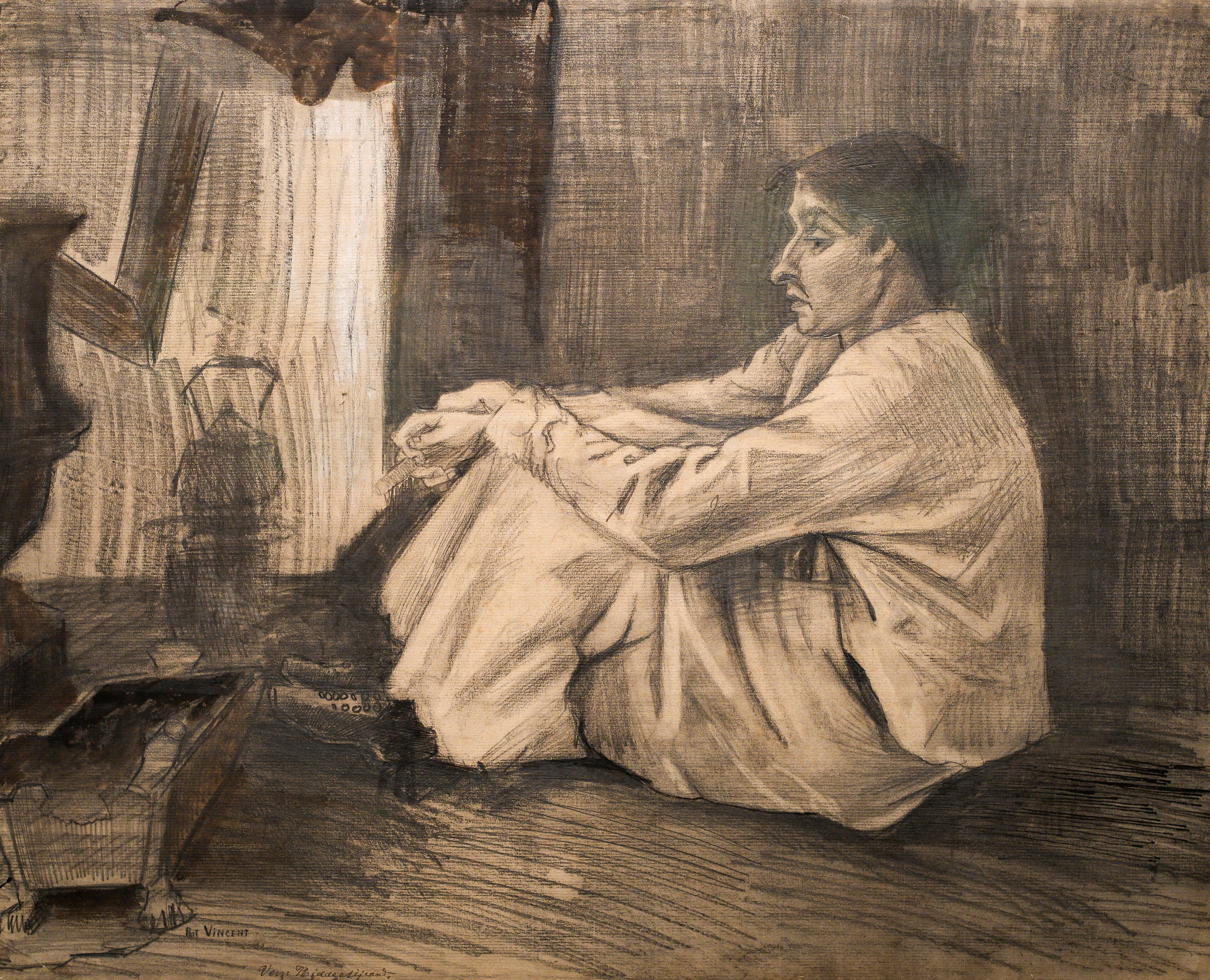 文森特·梵高，《Sien with Cigar Sitting on the Floor near Stove》，1882，The Hague
